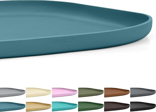 SMILOOL Small Silicone Pet Food Mat with Raised Edge for Food and Water Bowl, Square Dog Feeding Mats, Cat Food Trays for Floor Waterproof, Rubber Tray for Dogs and Cats, 12 x 12 x 0.7 Slate Blue