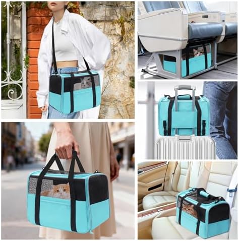 JUNGYOUN Premium Cat Carrier - Pet Carrier for Cat & Small Dogs up to 15lbs - Airline Approved Travel Dog Carrier with Anti-Escape Zippers, Collapsible Travel Bowl & Padded Strap