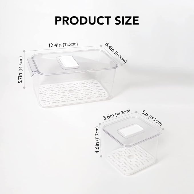 elabo Fridge Fruit Storage Containers, 3 Pack Lettuce Keeper Produce Saver | Large Berry Containers with Lids for Fridge, BPA-Free & Food Grade, Fresh Containers for Vegetables with Removable Drainer