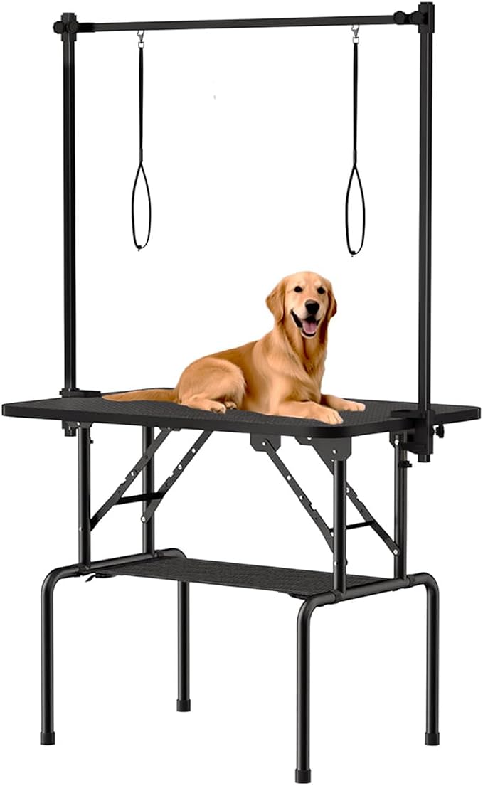 36 Inch Foldable Dog Grooming Table with Adjustable Arm, Nooses & Storage Basket - Non-Slip Pet Grooming Station for Dogs & Cats - Supports Up to 300 lbs (36 inches)