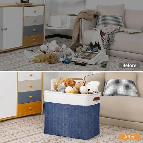 DULLEMELO Large Storage Basket 17"x12"x15",Fabric Organizer Bin for Storage Clothes, Toys, Books,Storage Bin with Handles for Bedroom, Closet, Nursery (White&Blue,1 Pack)