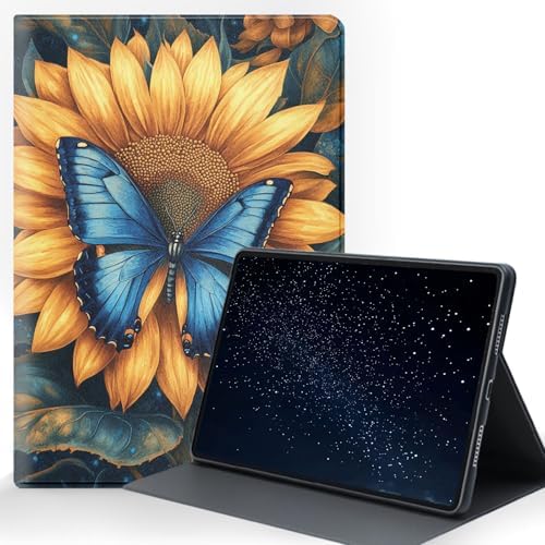 for Samsung Galaxy Tab A9 Plus/A9+ 5G 11 Inch 2023 (SM-X210/X215/X216/X218) Tablet Protective Cover with Adjustable Stand and Magnetic Auto Wake/Sleep,Sunflower Butterfly