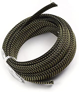 Jutagoss PET Expandable Braided Cable Sleeve, 32.8ft - 1/2 inch Black Gold Cable Management Sleeve, Wire Loom Tube Cord Protector for USB Cable, Power Cord, Audio Video and More, 1Pc