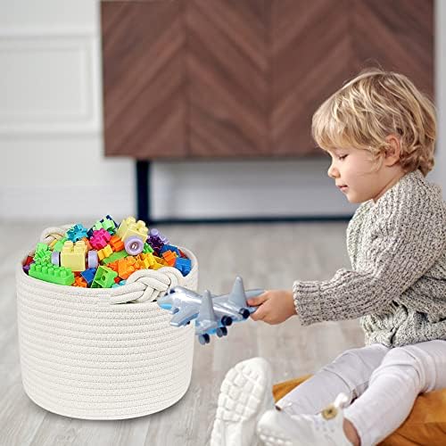 ABenkle Small Woven Basket, Cotton Rope Shelf Storage Basket, Small Round Easter Basket, Cute Basket, Decorative Round Bin for Nursery Bedroom Bathroom, 9.4" x 9.4"x 7.1" Empty Gift Basket