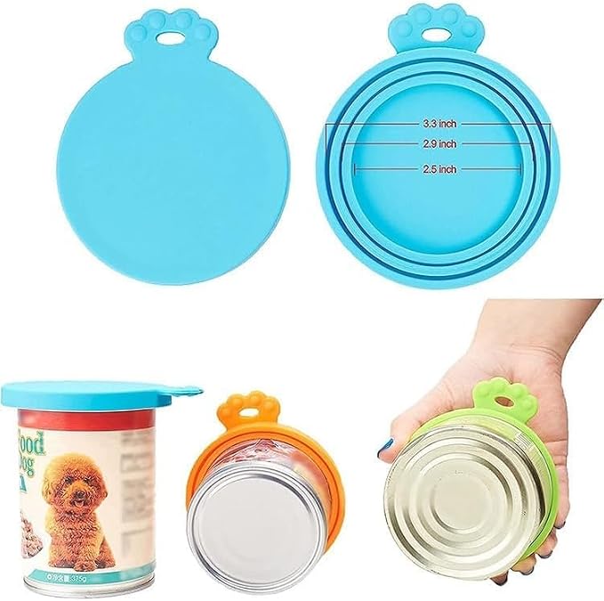 Emptycolor 4 Pack Pet Dog Food Can Lids, Silicone Cat Food Can Covers for Canned Goods, Universal Reusable Lids Tops & Savers Caps for 3 Standard Sizes, BPA Free
