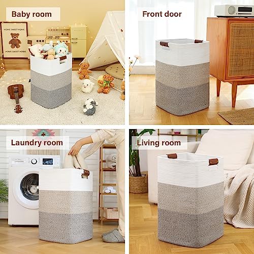 Laundry Hamper 96L Extra Large Laundry Basket, Woven Blanket Basket | Cotton Woven Storage Hamper with Handles for Living Room, Large Baskets for Pillows, Blankets, Clothes-Gradient Yellow