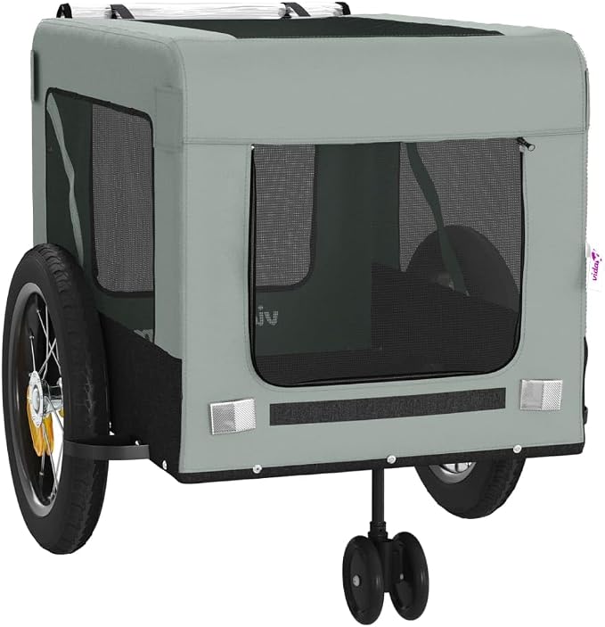 Pet Bike Trailer for Small Dogs, Foldable Bicycle Cargo Trailer with Iron Frame and Oxford Fabric, Includes Mesh Windows, Reflectors and Flag for Safety