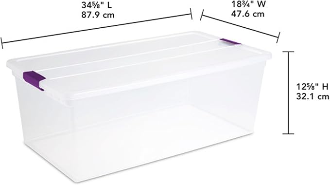 Sterilite Clearview Latch Boxes, Storage Bins with Lids, 110 Quart, 8-Pack | Clear Plastic Organizers with Color Accent Latches for Closet, Bedroom, Shelving Units, Dorm Room and Home Organization