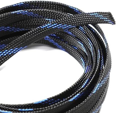 Jutagoss PET Expandable Braided Cable Sleeve, 16.4ft - 3/8 inch Black Blue Cable Management Sleeve, Wire Loom Tube Cord Protector for USB Cable, Power Cord, Audio Video and More, 1Pc