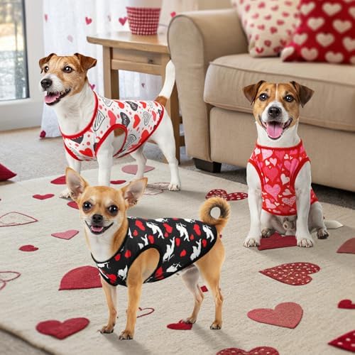 3-Pack Valentine's Day Dog Shirt Love Heart Dog Shirts Valentines Day Dog Sleeveless Clothes Outfit Pet Valentines Tank Tops Vests with Heart Cupid's Arrow Patterns for Small Medium Dogs M