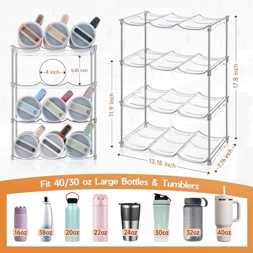 Sbosbo Water Bottle Organizer for Stanley 40 oz Tumbler, Stackable Tumbler Storage, 3 Pack Water Bottle Organizer for Cabinet, Pantry Kitchen Storage & Organization for Stanley Cup - Hold 9 Bottles