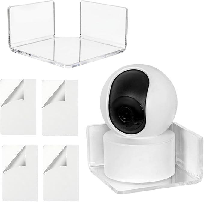 Mini Corner Shelf | Security Camera Shelf - 2 Pieces Acrylic Small Adhesive Wall Mount Stand for Monitor Speaker Bathroom Nursery Living Room Bedroom Kitchen Home