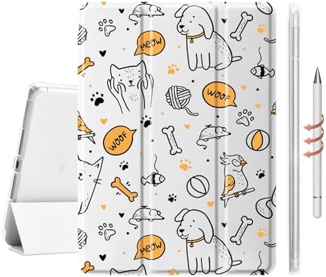 Cute Pets Animal Case for 13" iPad Pro(2024), Clear TPU Smart Stand Back Cover with Pencil Holder, Auto Wake/Sleep Foldable Shockproof Protective Case