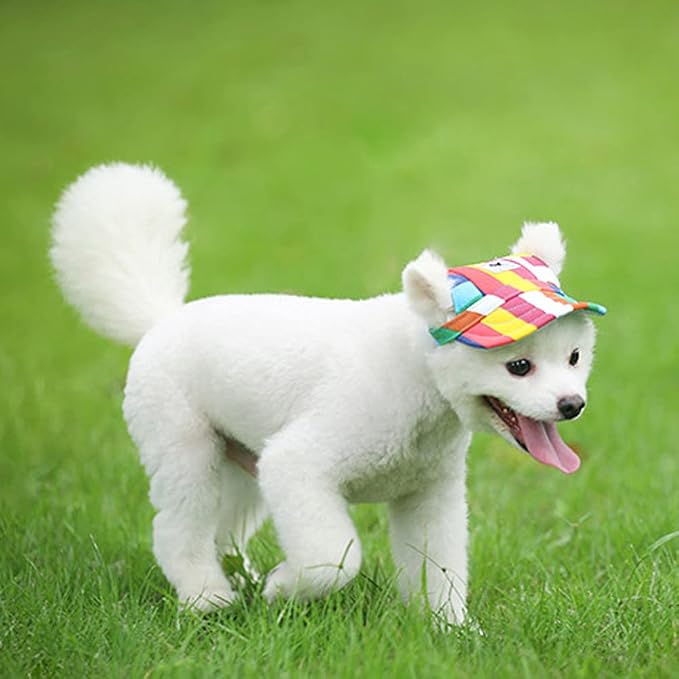 Leconpet Baseball Caps Hats with Neck Strap Adjustable Comfortable Ear Holes for Small Medium and Large Dogs in Outdoor Sun Protection (S, Stripe)
