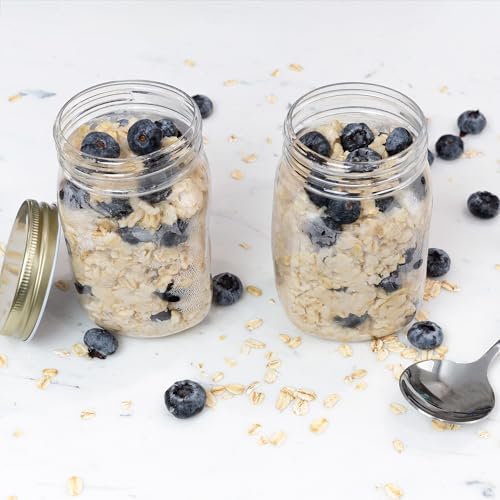 Cornucopia Brands 16oz Clear Plastic Mason Jars (8-Pack, Gold Metal Lids); PET BPA-Free Mason Style w/One Piece Lids, 2-Cup/Pint Capacity