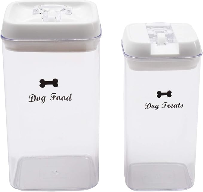 Pethiy Dog Food and pet Treats Storage Container - Clear Plastic - airtight Storage Canister Tins cookie pet jars(2 Pack set)