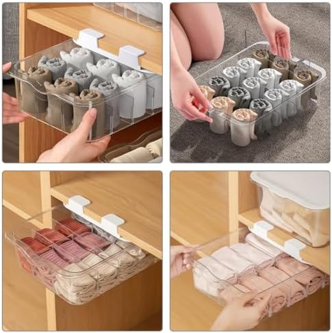 Multi-grid Pet Drawer Organizer with Lid Design for Socks and Underwear, Stable and Practical Storage Box for Closet and Home, Fashionable Compartment Divider for Ties and Small
