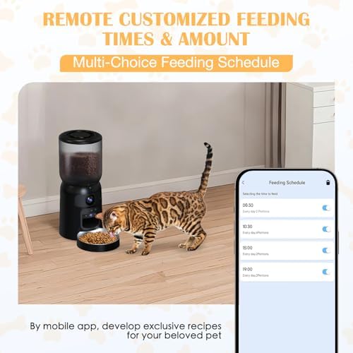 Automatic Cat Feeder with 2K Dual HD Cameras, 2.4/5G WiFi 6L Feeder, Pet Feeder Automatic for Cats & Dogs, Cat Food Dispenser with Cameras, Laser Interactive Toy & Night Vision(Black-Dual Cameras)
