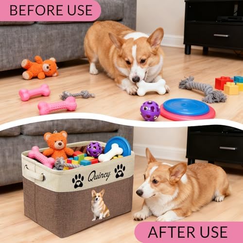 Personalized Dog Toy Basket with Name Photo Custom Cat Storage Organizer Box Collapsible Pet Chest Bins Customized for Toys Clothing-Purple