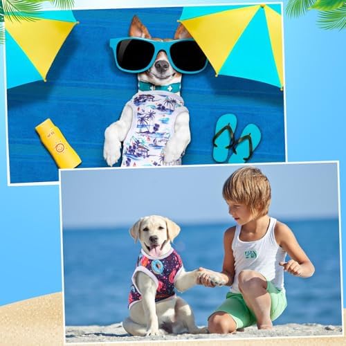 32 Pack Summer Hawaiian Dog Shirts for Small Dogs T-Shirts Pet Shirt Doggie Vest Puppy Clothes Flamingo Top Sleeveless Apparel for Cats(L)