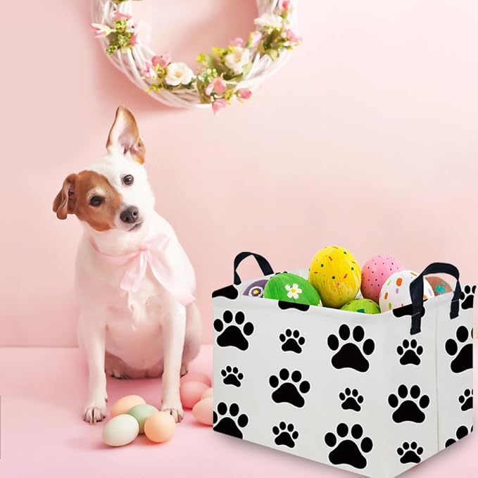 Rectangular Dog Basket,Nursery Hamper,Collapsible canvas kids toy storage box,Kids room storage basket,Gift Basket(Dogs)