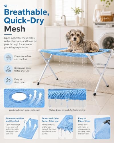 Foldable Pet Bathing Stand, 8-Hole Dog Grooming Hammock for Small Pets | Quick-Dry Support | Up to 44 lb | Painted Steel Frame | Space-Saving Storage