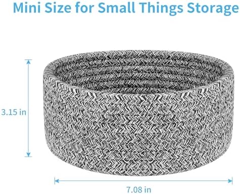 ABenkle 2 Pack Small Baskets, Cotton Rope Woven Basket, Cute Mini Tiny Storage Baskets, Decorative Boho Basket for Nursery Living Room Bedroom Shelf, Empty Gift Basket - Mixed Grey