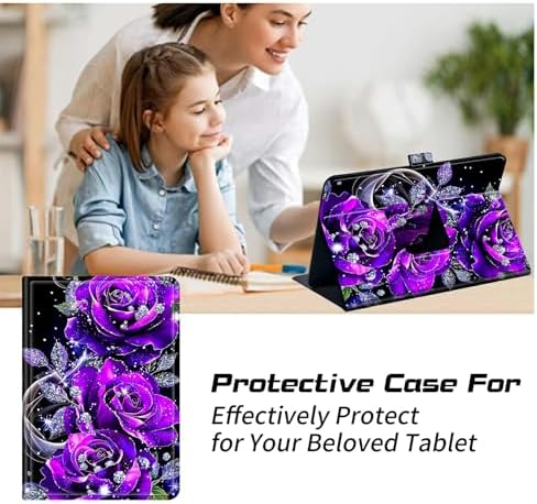 Universal Tablet Case for T-Mobile Revvl Tab 2 10.1" 2025/Revvl Tab 5G 10.36" 2023, 360 Degree Rotating Kickstand Protective Stand PU Leather Shell Cover for 9"-10.5", Purple Rose 01