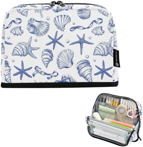 Blue Seashells Starfish Pencil Case for Kids Girls Boys | Large Pencil Pouch Pen Bag Holder with Big Capacity