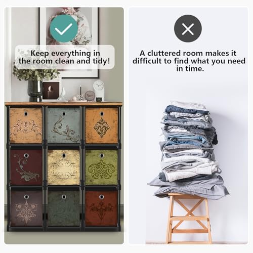 VASICAR Fabric Dresser with 9 Drawers, DIY Cube Organizer for Closet | Storage Drawer Unit Chest of Drawers for Bedroom, Living Room, Hallway, Dorm, Pattern