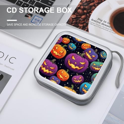 40 Capacity CD DVD Case Wallet Pumpkin CD Holder Storage | Pumpkin Hard Shell Sturdy Disc Storage Organizer Binder, Zipper Closure, Hand Strap