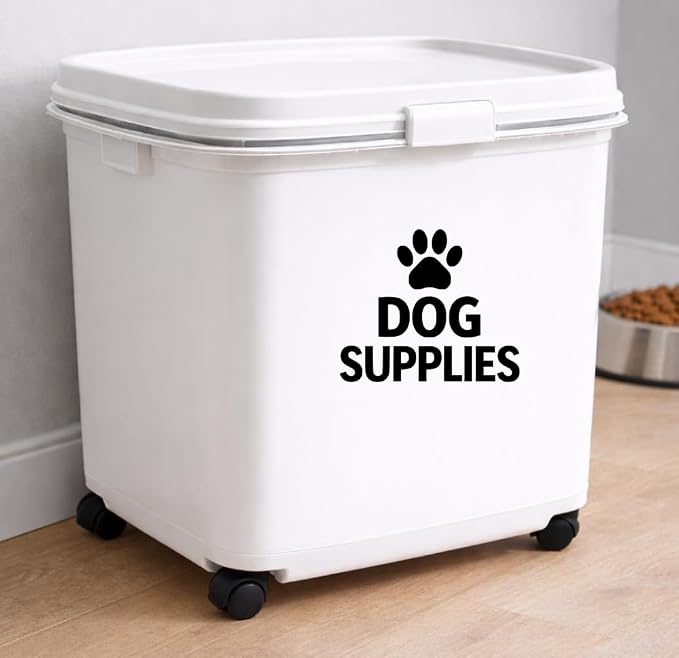 Dog Supplies Vinyl Decal – Waterproof Pantry Storage Label Sticker for Pet Organizer Bin Container (Black)
