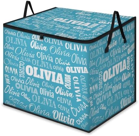 Custom Storage Baskets Cubes for Home with Name, Lake Blue Background Large Foldable Organizer Collapsible Storage Bins for Home Blanket Comforters Clothes Closet Nursery