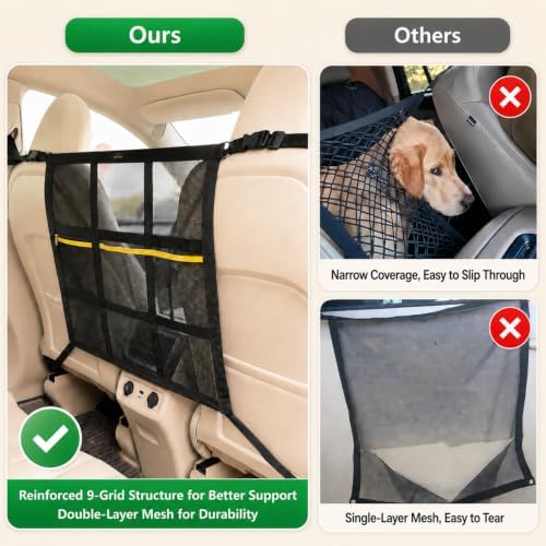 Dog Car Barrier for SUV, Truck & Sedan, Safer Driving | Double-Layer Car Divider for Dogs with Mesh Organizer, Car net for dogs, Breathable & Easy to Install