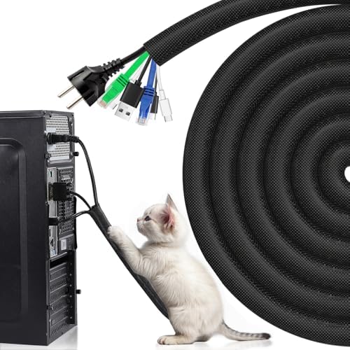 AGPTEK Cable Sleeve, 10ft - 4/5 inch Dog Cat Cord Protector for Pets, Black