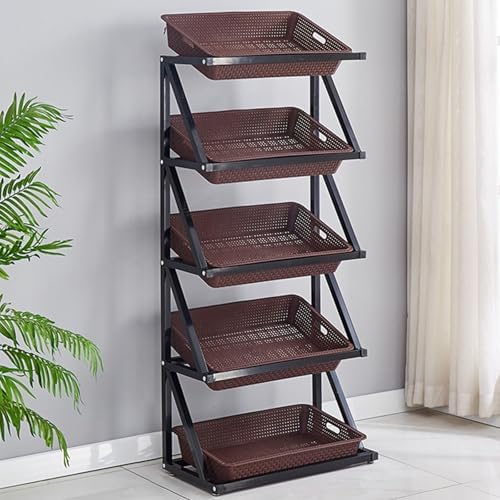 Store Display Rack Wall Mounted Storage Rack,Heavy-Duty Steel Fruit and Snack Display Stand, Multi-Tier Vegetable Rack for Grocery Stores, Convenience Stores, and Snack Shops