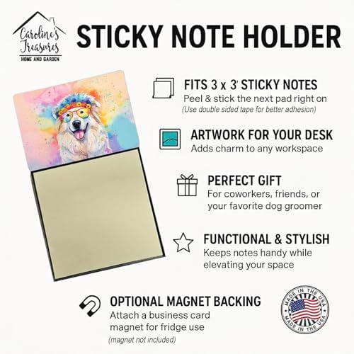 Caroline's Treasures Great Pyrenees Hippie Dawg Sticky Note Holder Refillable Dispenser Self-Sticky Note Pads, Memo Pads Blank Desk Accessories