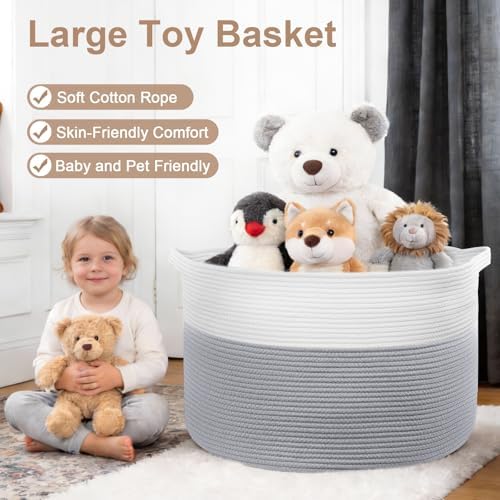 105L Large Blanket Basket Storage with Handles - White & Gray