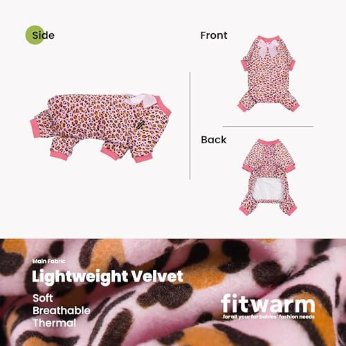 Fitwarm Leopard Dog Pajamas, Fleece Dog Clothes for Small Dogs Girl with Legs, Pet Onesie, Cat Outfit, Pink, XS