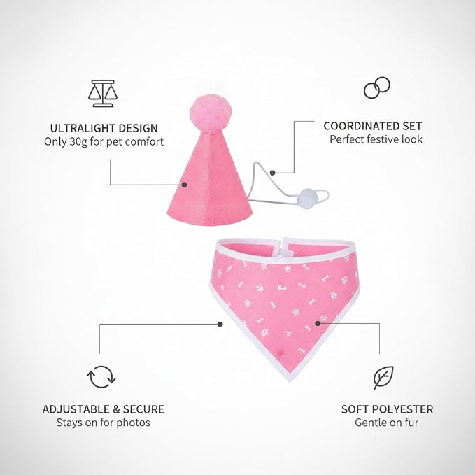 Adjustable Dog Birthday Hat and Bib Set, Soft Pet Costume Accessory for Small to Medium Dogs