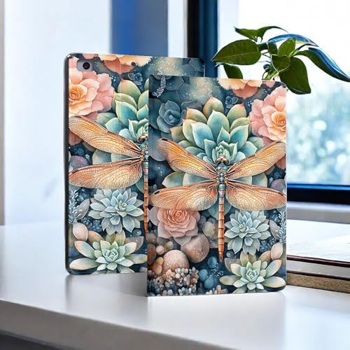 for Microsoft Surface Pro 7 Plus,Surface Pro 7/6/5/4 12.3" Tablet Case,Auto Wake/Sleep,Adjustable Stand Protective Cover - Watercolor Dragonfly Succulent