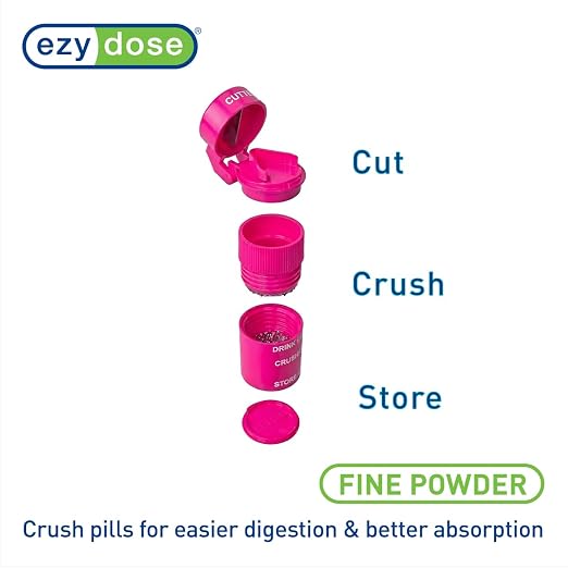 Ezy Dose 3 Compartment Pill Crusher, Cutter & Grinder, Drinking Cup, Pink