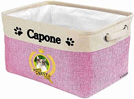 Custom Name Collapsible Dog Toy Storage Basket Bin World's Best Cat Beautiful Cat Foldable Pet Toy Box Closet Shelf Baskets Organizer for Bedroom Home Dog Cat with Handles Pink