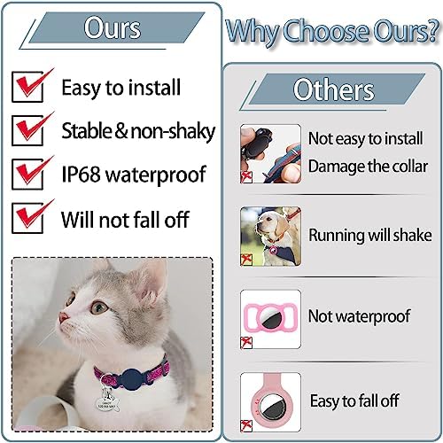 Waterproof Dog Collar with Airtag (1st & 2nd Gen) Holder, 2 Pack | Lightweight Silicone Hidden AirTag Holder for Dog Collar, Anti-Lost AirTag Case for Pet Cat Dog (Black & Navy)