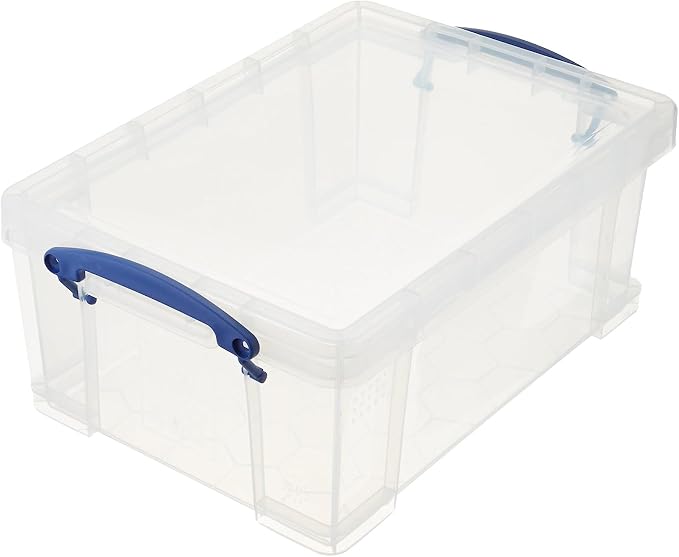 Really Useful Box Stackable 9 Liter Plastic Storage Container, 3 Pack | Bin with Snap Lid & Built-In Clip Lock Handles for Home & Office Organization