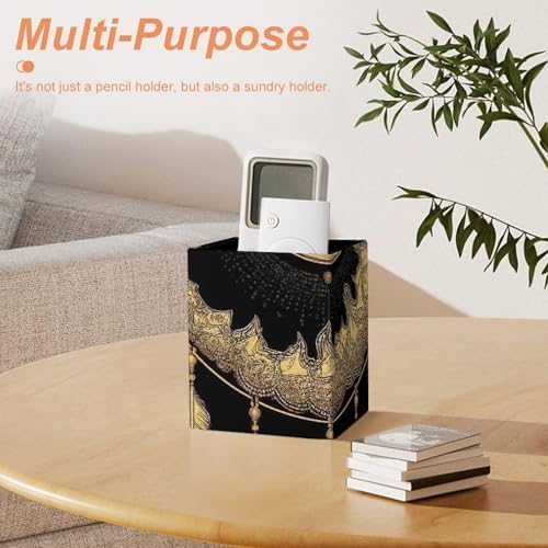 Women's Makeup Brush Cup Desktop Stationery Organizer Mandala Boho Crescent Moon Sun Dreamcatcher Leather Pen Holder