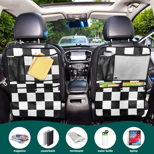 2 Pack Back Seat Car Organizer with Storage Pockets Kick Mats Back Seat Protector Hanging Car Organizer Automotive Seat Back Cover Organizers Checkered Black and White