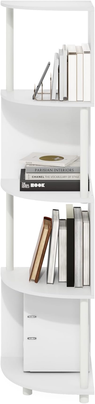 Furinno ECON Corner Shelf, 4-Tier Corner Book Shelf, Zigzag Storage Shelves, Display Rack, Bookshelf, for Organization and Storage, Living Room, Home Office, White