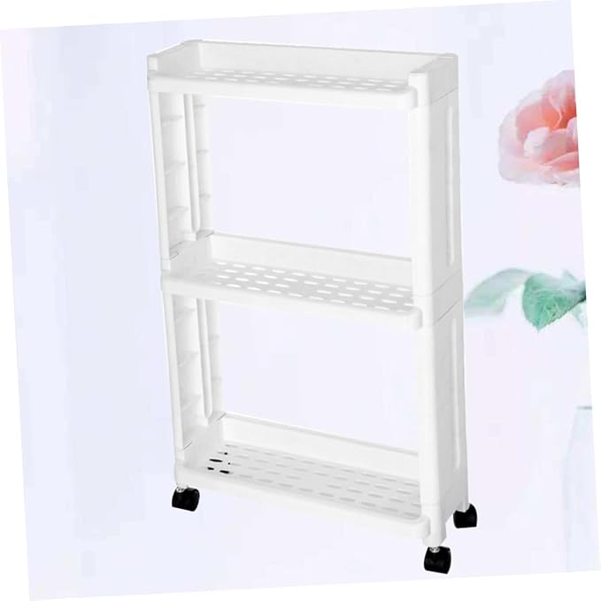 3-Tier Gap Storage Tower Rack with Wheels for Home Kitchen | PP White Build, Slide out Access, Portable Design, Suitable for Bath Supplies and PET Items