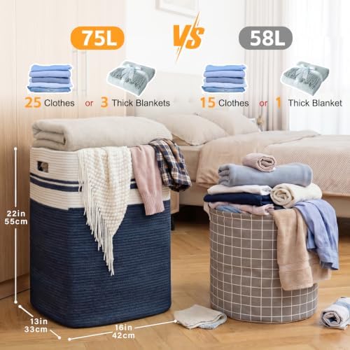OIAHOMY Laundry Hamper Collapsible Laundry Basket Clothes Organizer Blue